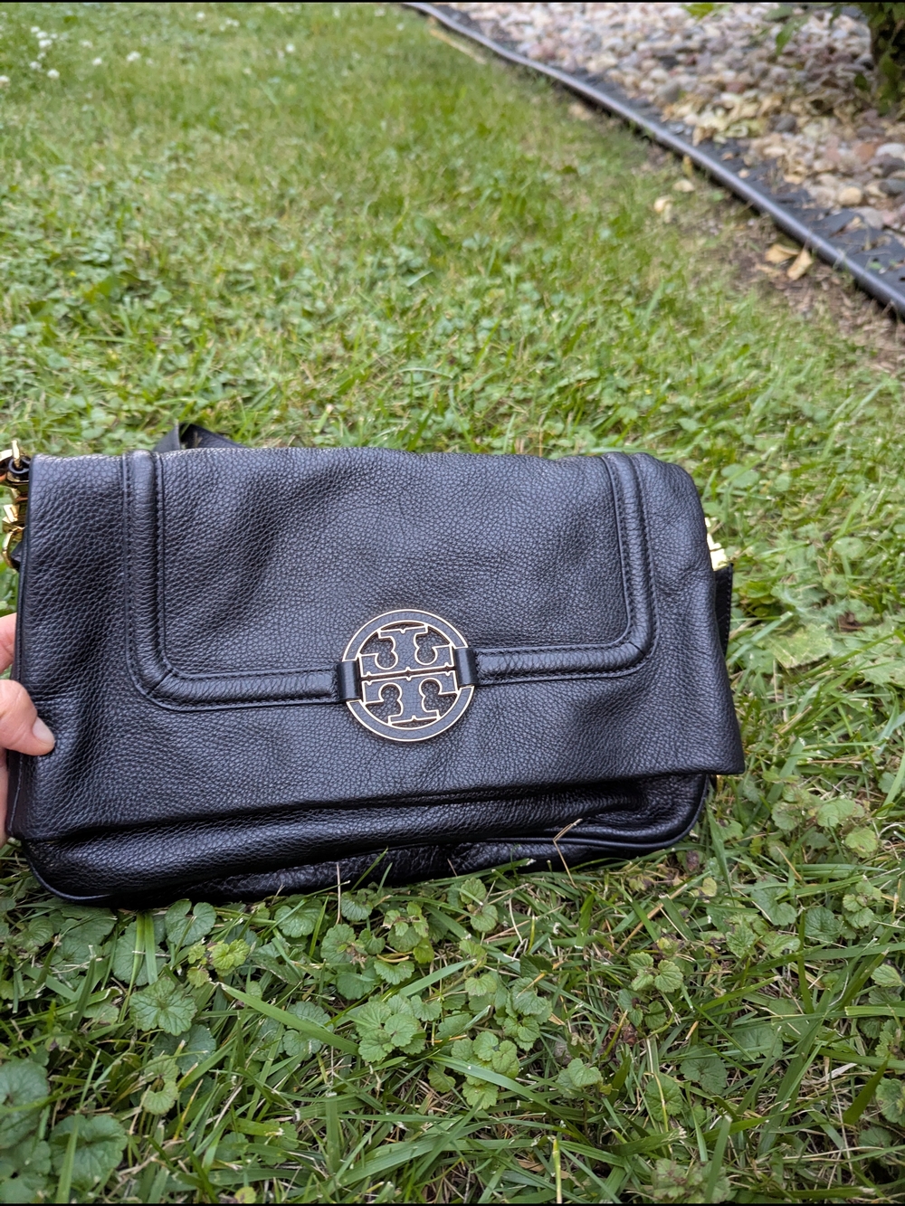 Tory Burch Black Leather Fleming Fold-Over Shoulder Bag